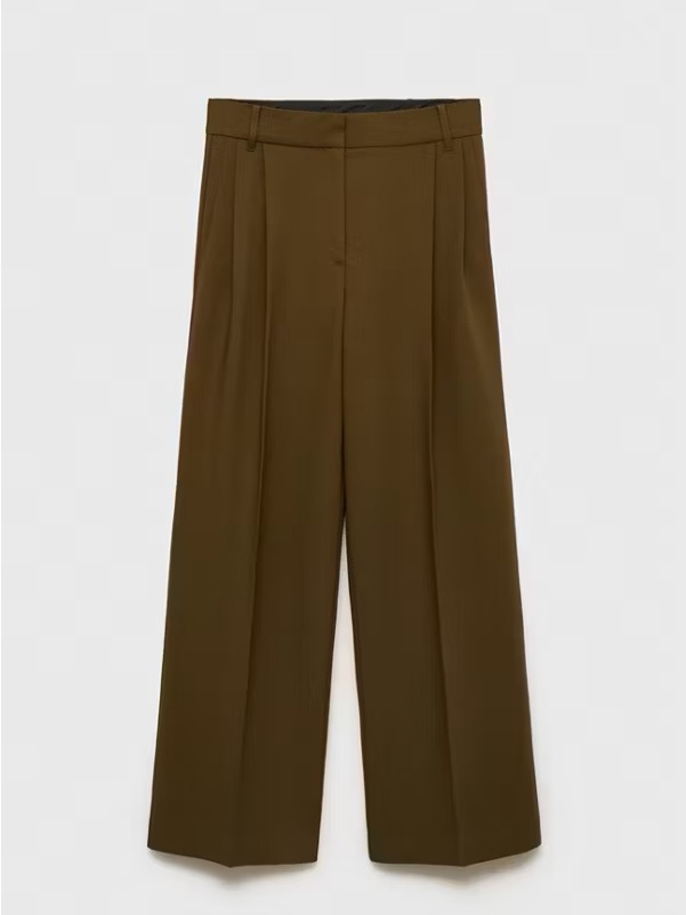 Mango Olive-Brown Wide Leg High Waist Trousers